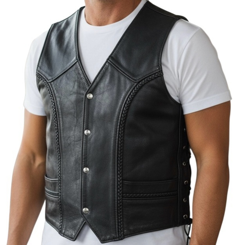 UNIK Ultra Black Leather Moto Harley Davidson Vest